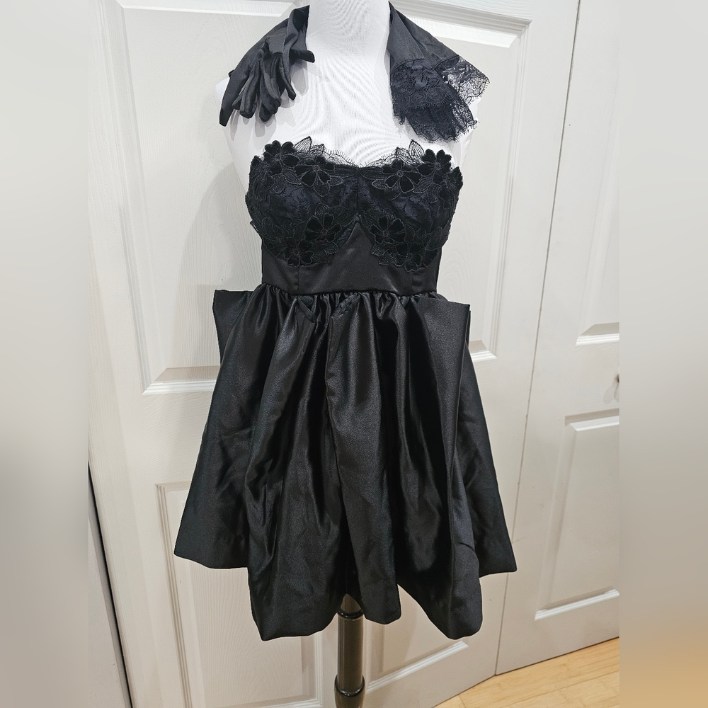 ~SOLD~ Dolls Kill For Love and Lemons Black Lace Virginia Mini Dress w Gloves S - Picture 1 of 10